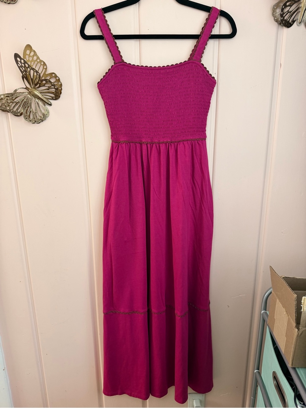 Boden Fuchsia Pink Smocked Sundress with Scallop Trim sz2r